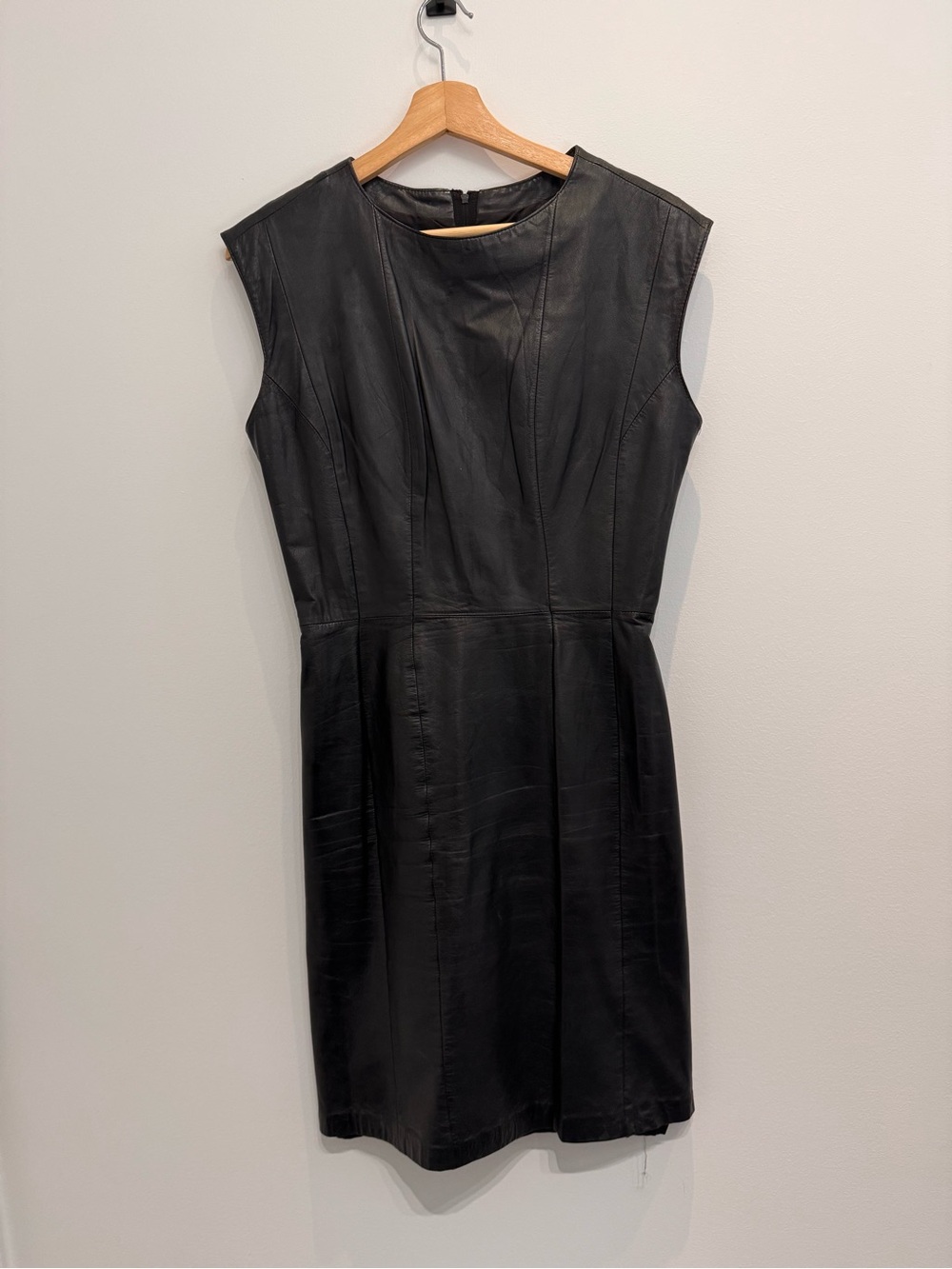 Vintage Ambria Black Genuine Leather Sheath Dress Size 8 M Sleeveless